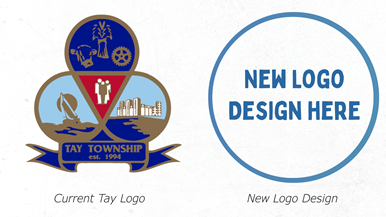 Graphic showing current logo and request for new logo